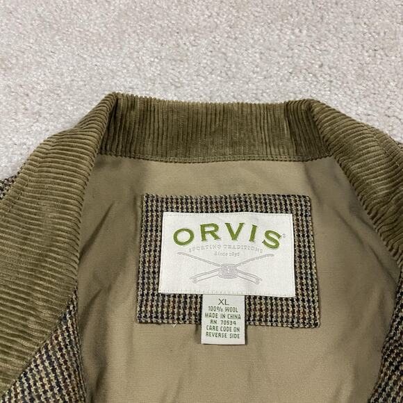 Orvis Jacket Mens XL Wool Tweed Green Bomber Zip Houndstooth Corduroy Collar - Picture 3 of 7